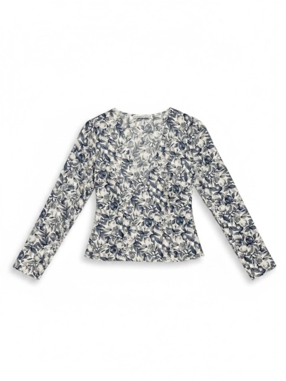 Abercrombie & Fitch Faux Wrap Fruit Print Top Long Sleeve Smocked Women's Small